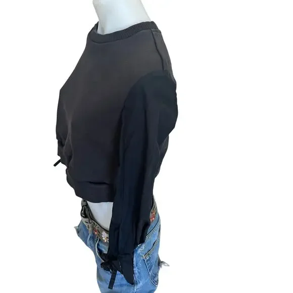 3.1 Phillip Lim Gray Crop Sweatshirt XS Whimsigoth Tie Sleeves Designer $300 - Picture 10 of 12